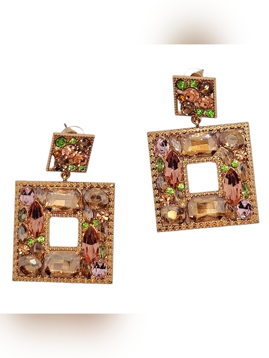Fashion Jewelry Jewelry - Golden Pastel Rhinestone Geometric Statement Earrings